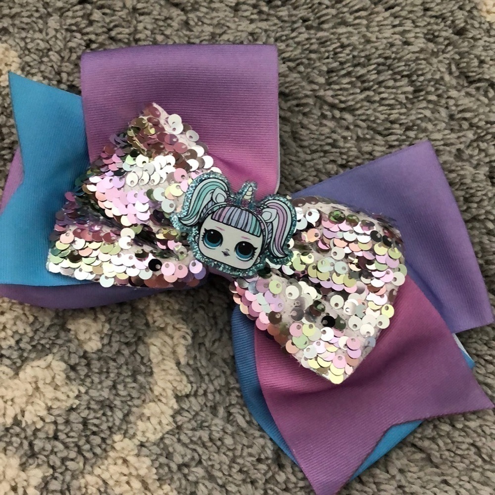 L.O.L. Sequins Ombre blue and purple hair bow clip with doll face